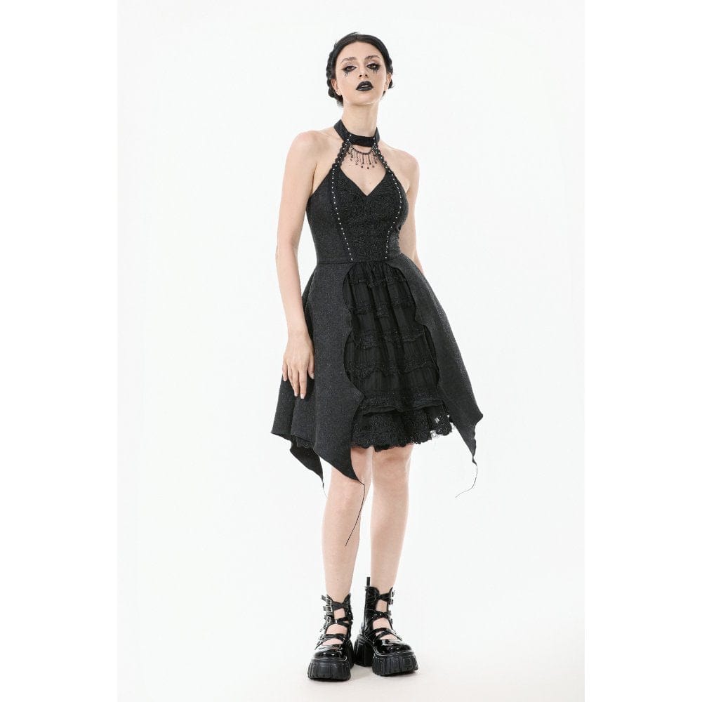 Darkinlove Women's Gothic Halterneck Lace Party Dress