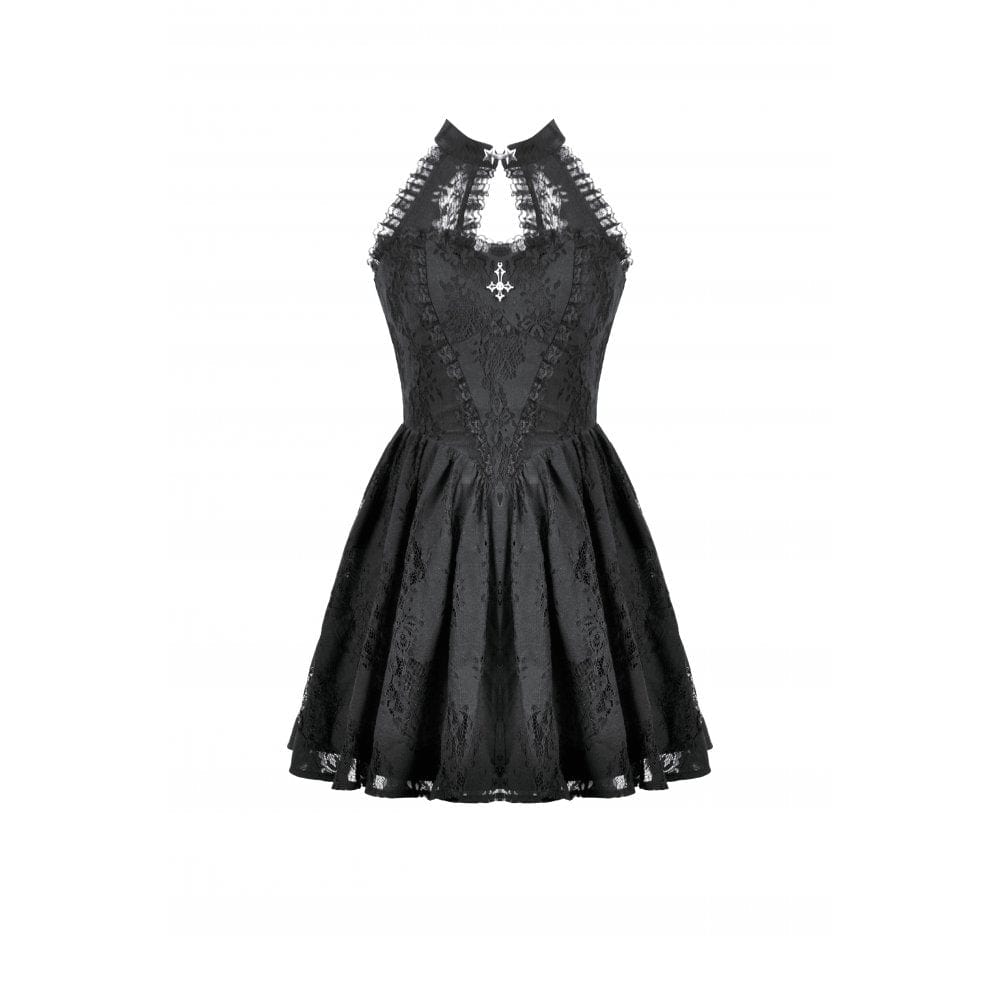 Darkinlove Women's Gothic Halterneck Lace Short Dress