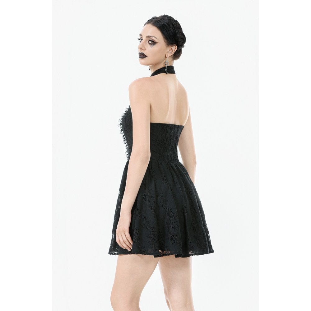 Darkinlove Women's Gothic Halterneck Lace Short Dress