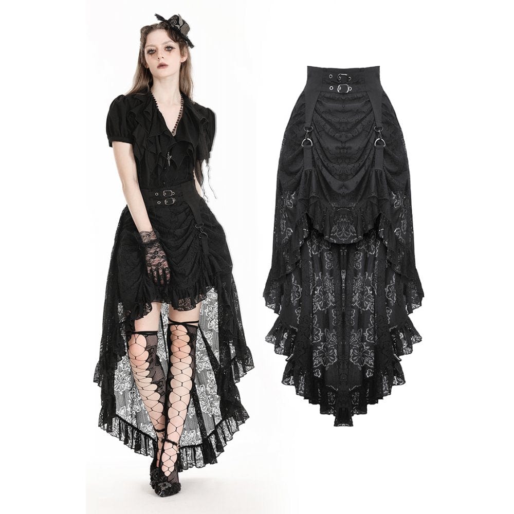 Darkinlove Women's Gothic High/Low Lace Skirt