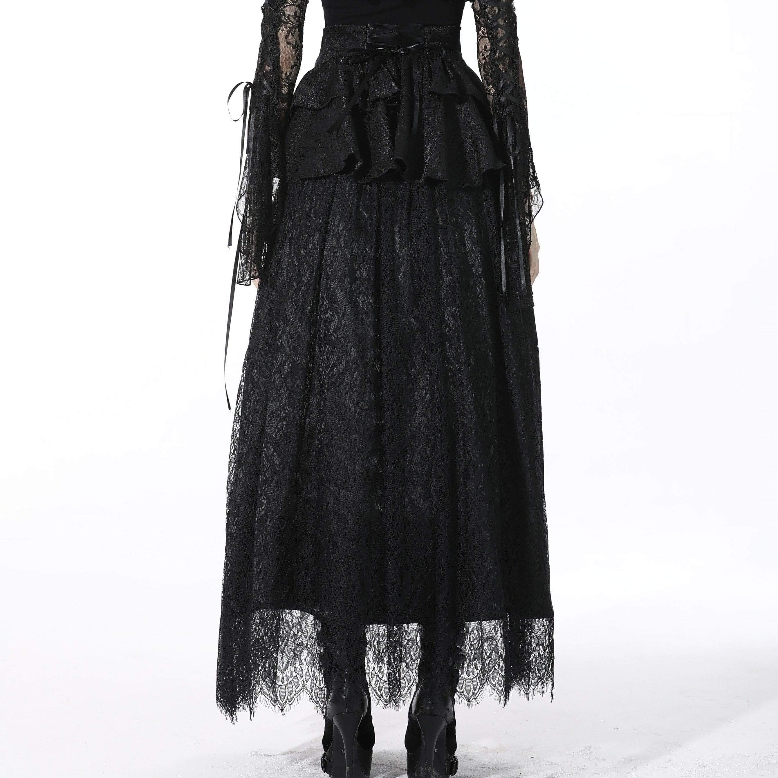 Darkinlove Women's Gothic High-waisted Jacquard Black Long Skirt