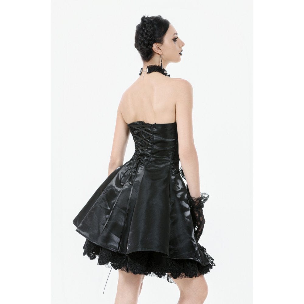 Darkinlove Women's Gothic Irregular Lace Splice Cat Ear-shaped Slip Dress