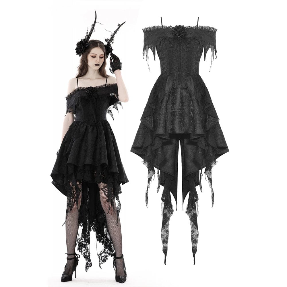 Darkinlove Women's Gothic Irregular Lace Splice Dress