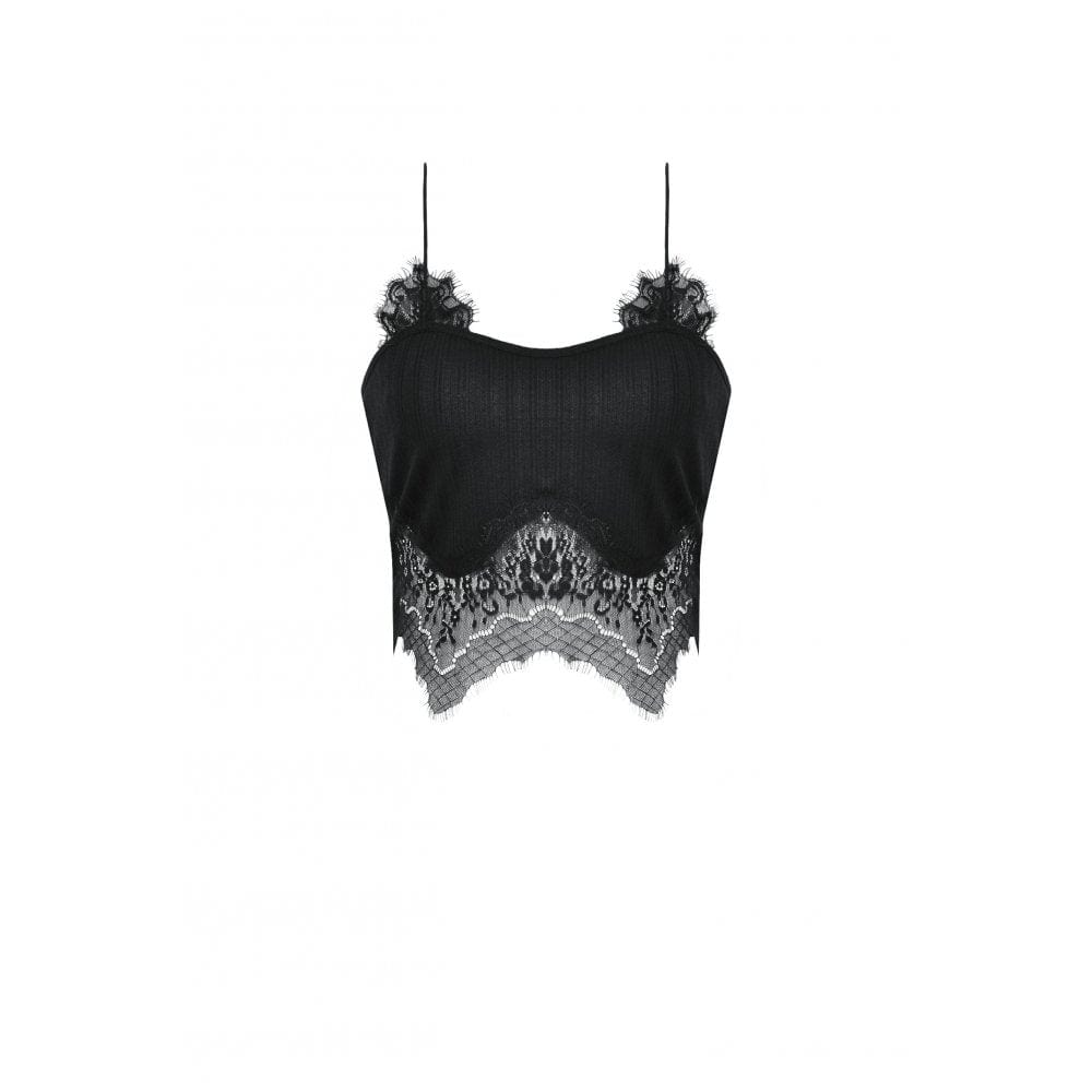 Darkinlove Women's Gothic Irregular Lace Splice Tank Top