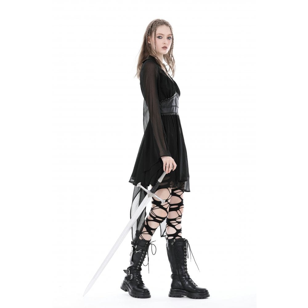 Darkinlove Women's Gothic Irregular Plunging Flared Sleeved Dress