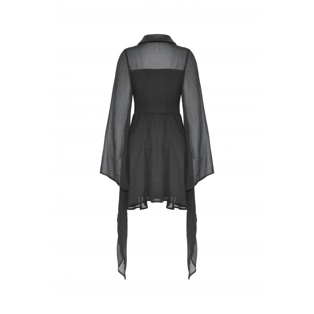 Darkinlove Women's Gothic Irregular Plunging Flared Sleeved Dress