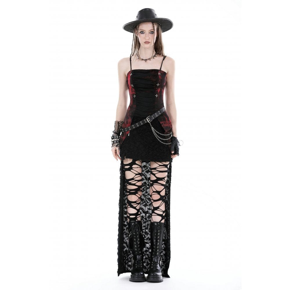 Darkinlove Women's Gothic Irregular Ruched Tie-dyed Overbust Corset