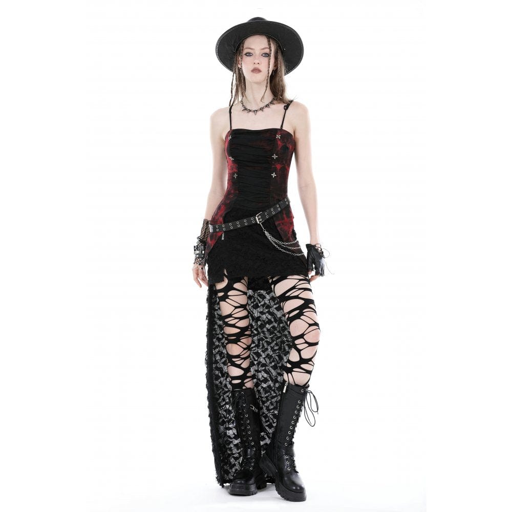 Darkinlove Women's Gothic Irregular Ruched Tie-dyed Overbust Corset