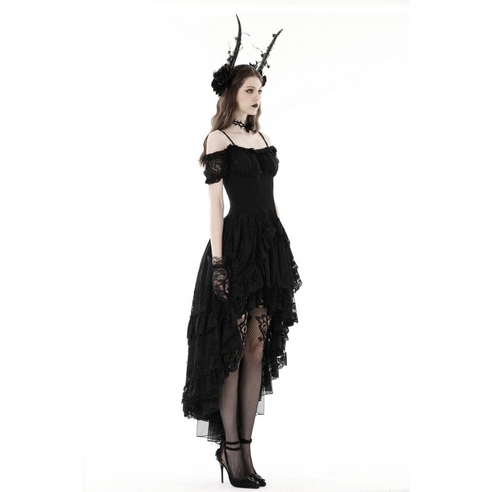 Darkinlove Women's Gothic Irregular Ruffled Lace Dress