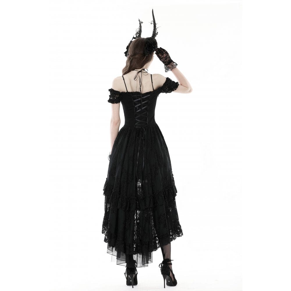 Darkinlove Women's Gothic Irregular Ruffled Lace Dress