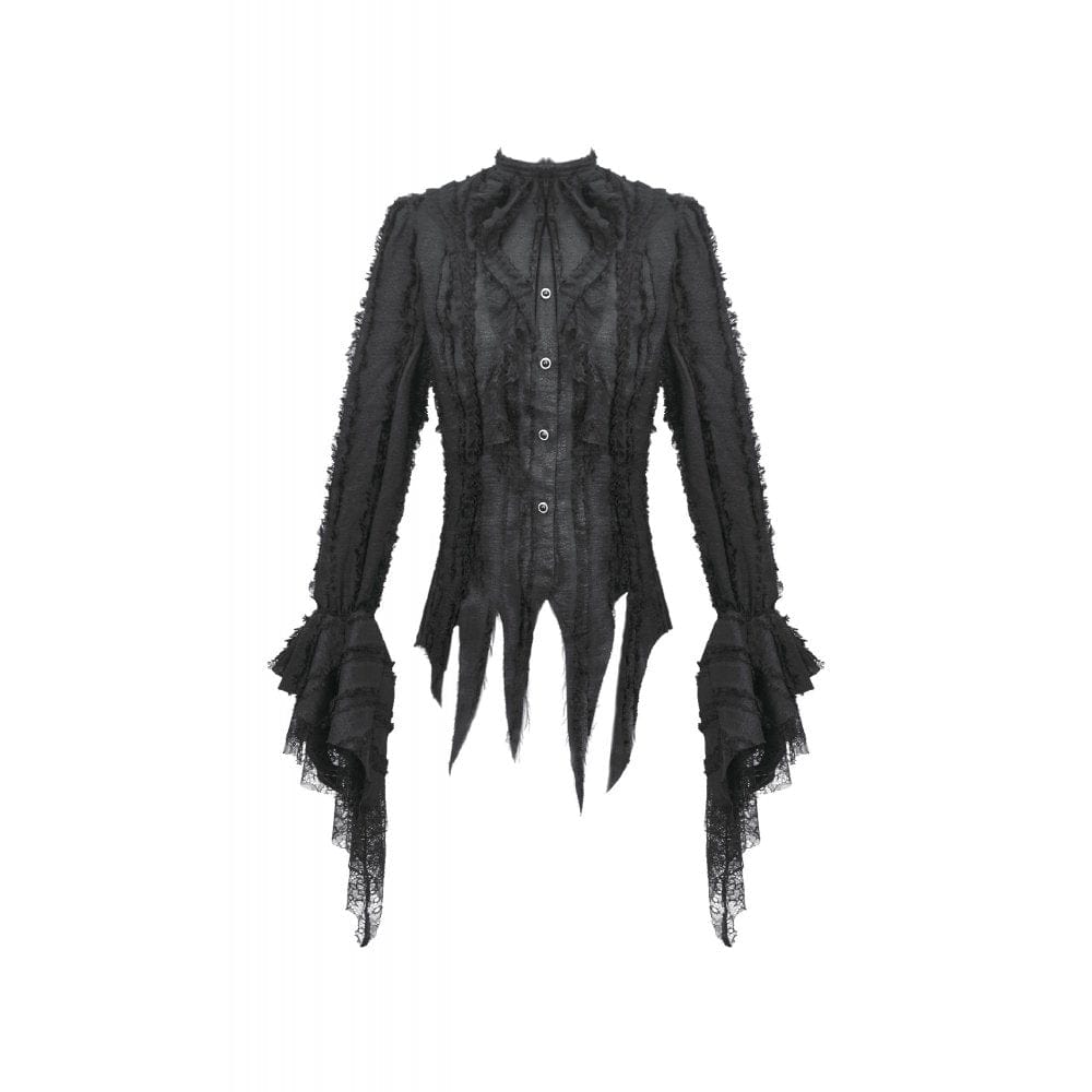 Darkinlove Women's Gothic Irregular Unedged Puff Sleeved Shirt