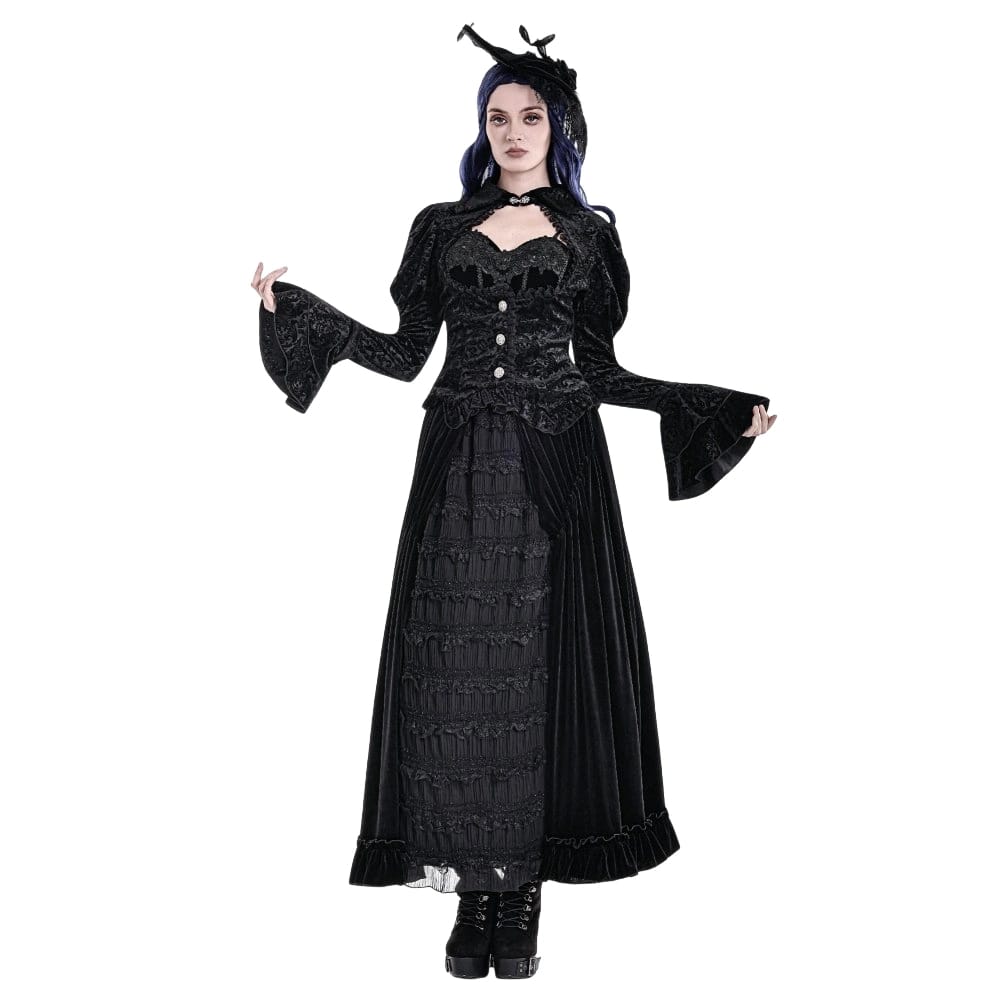 Darkinlove Women's Gothic Jacquard Cutout Buckle Strap Bell Sleeve Top