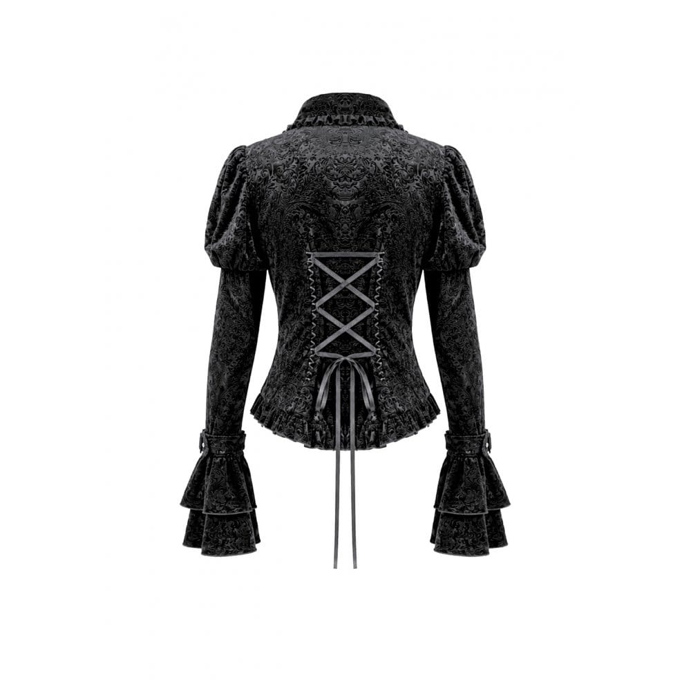 Darkinlove Women's Gothic Jacquard Cutout Buckle Strap Bell Sleeve Top