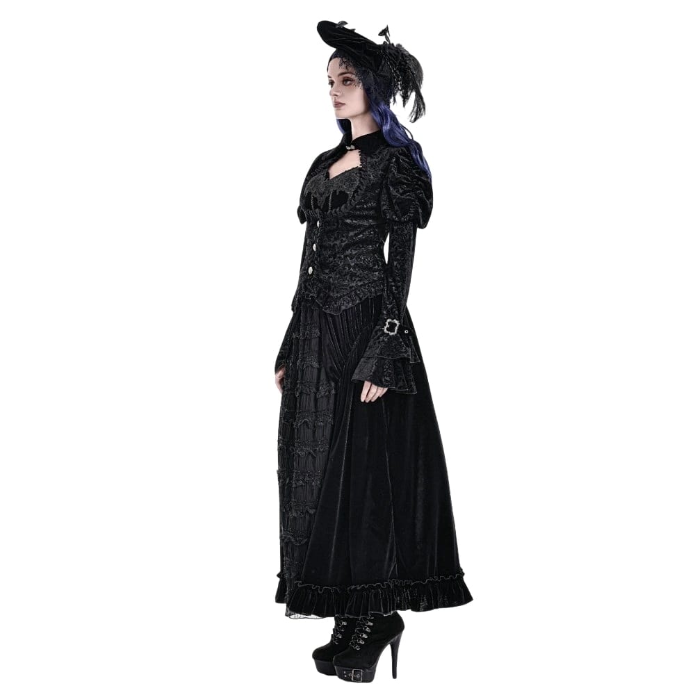 Darkinlove Women's Gothic Jacquard Cutout Buckle Strap Bell Sleeve Top