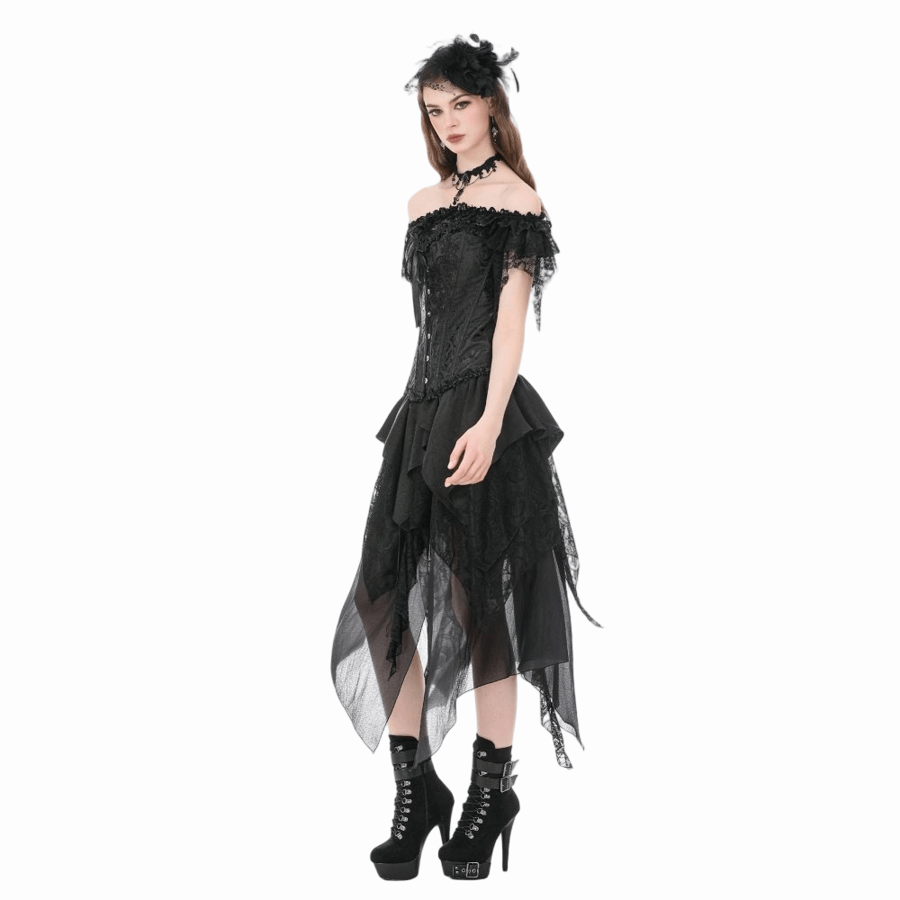 Darkinlove Women's Gothic Jacquard Decal Lace-up Overbust Corset