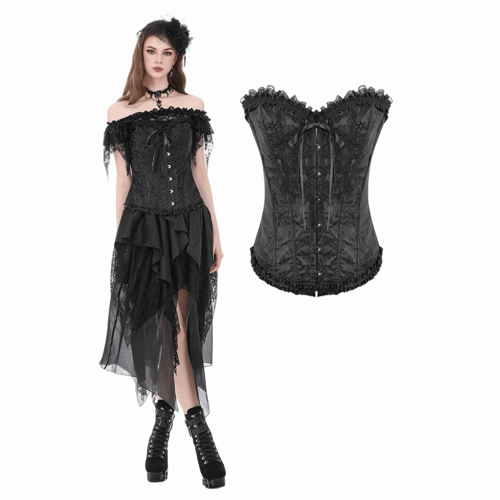 Darkinlove Women's Gothic Jacquard Decal Lace-up Overbust Corset