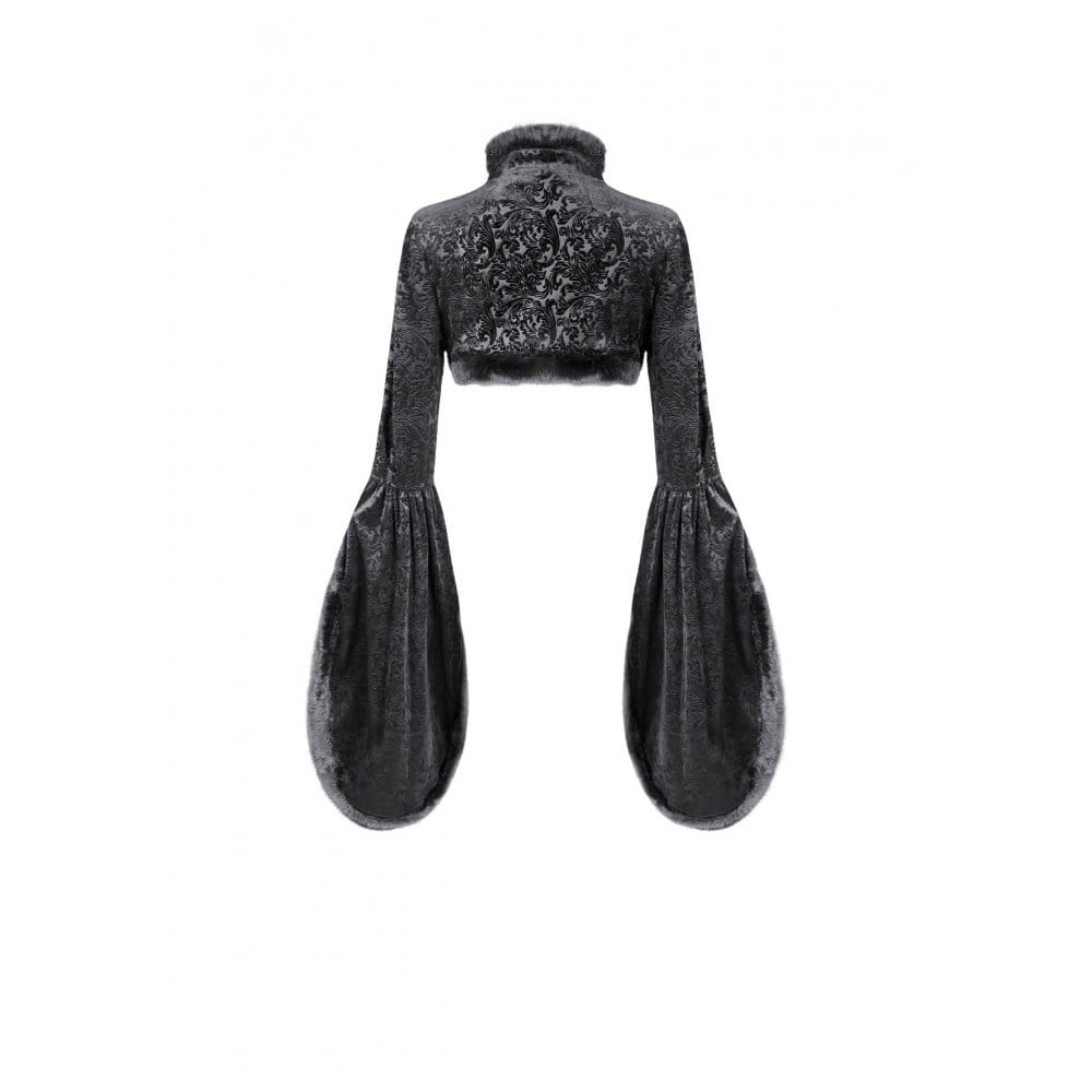 Darkinlove Women's Gothic Jacquard Faux Fur Trim Frog Button Cropped Cape