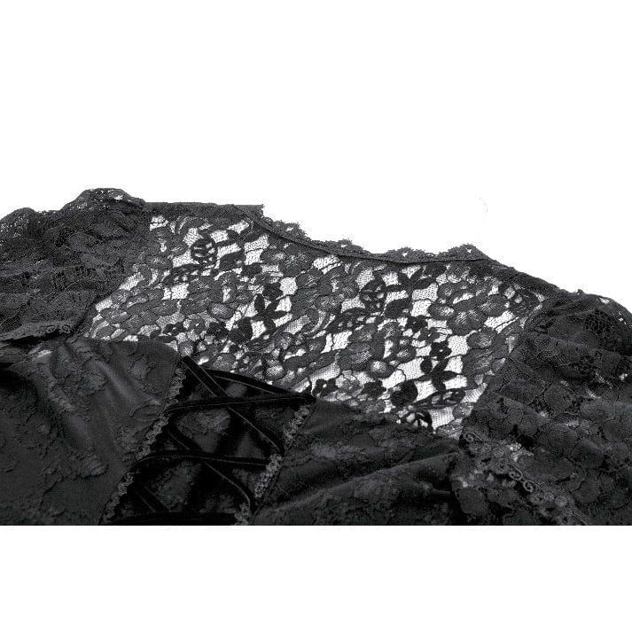 Darkinlove Women's Gothic Jacquard Floral Lace Sleeved Dress
