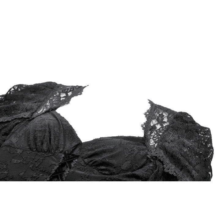 Darkinlove Women's Gothic Jacquard Floral Lace Sleeved Dress