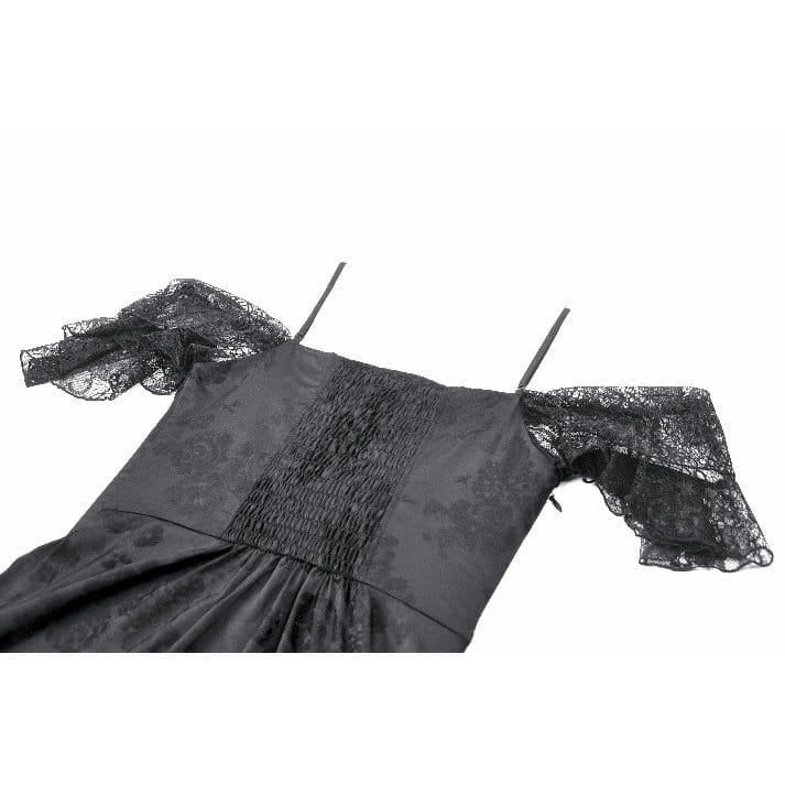 Darkinlove Women's Gothic Jacquard Lace-up Off Shoulder Slip Dress