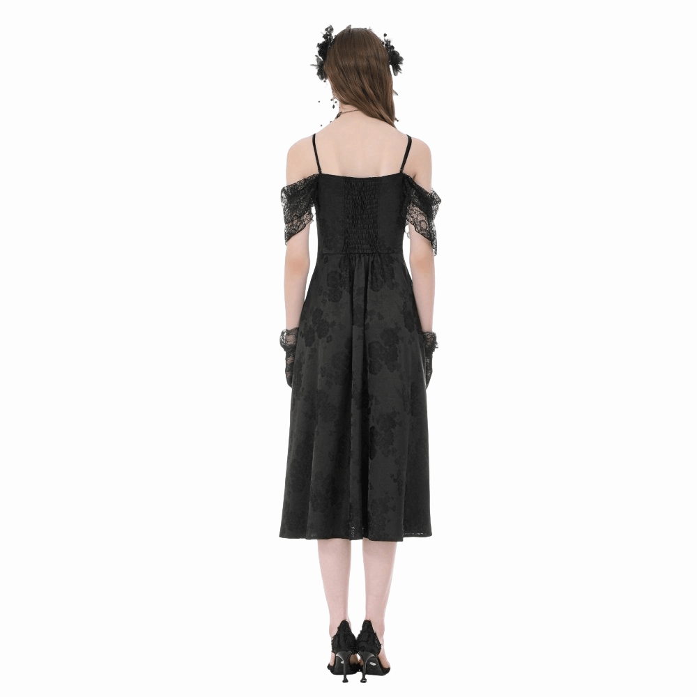 Darkinlove Women's Gothic Jacquard Lace-up Off Shoulder Slip Dress