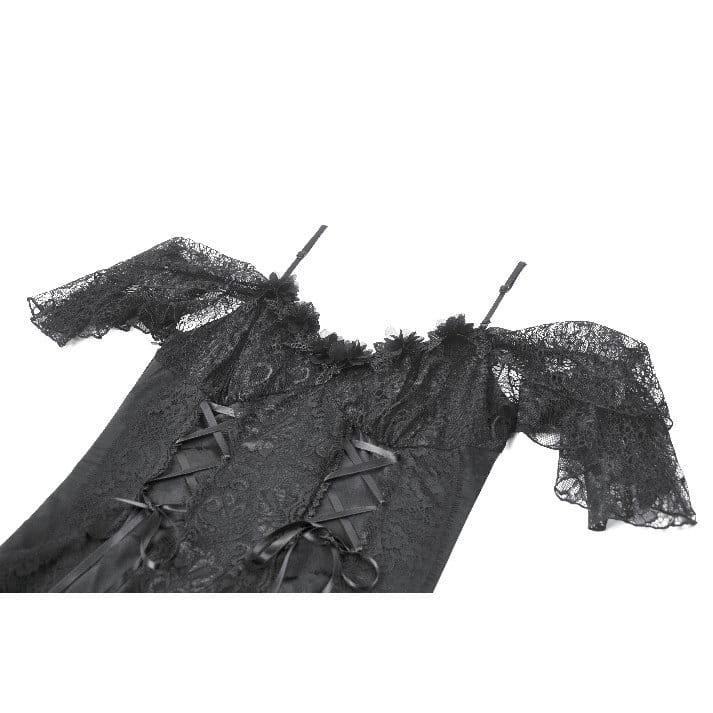 Darkinlove Women's Gothic Jacquard Lace-up Off Shoulder Slip Dress