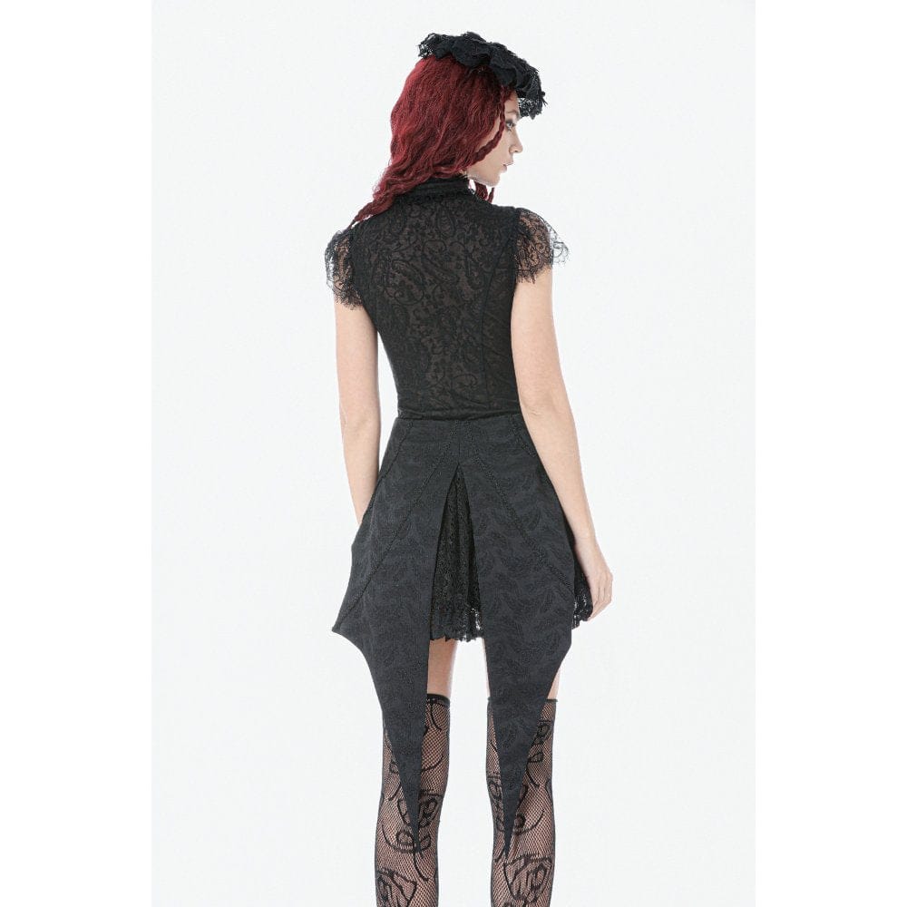 Darkinlove Women's Gothic Jacquard Layered Lace Swallowtail Skirt