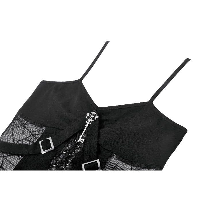 Darkinlove Women's Gothic Key Cobweb Lace-up Tank Top
