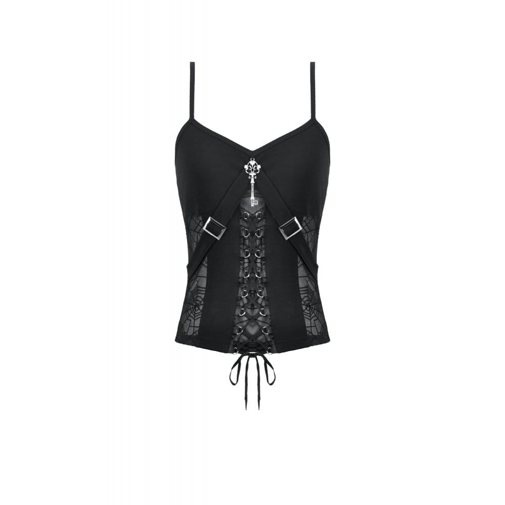 Darkinlove Women's Gothic Key Cobweb Lace-up Tank Top