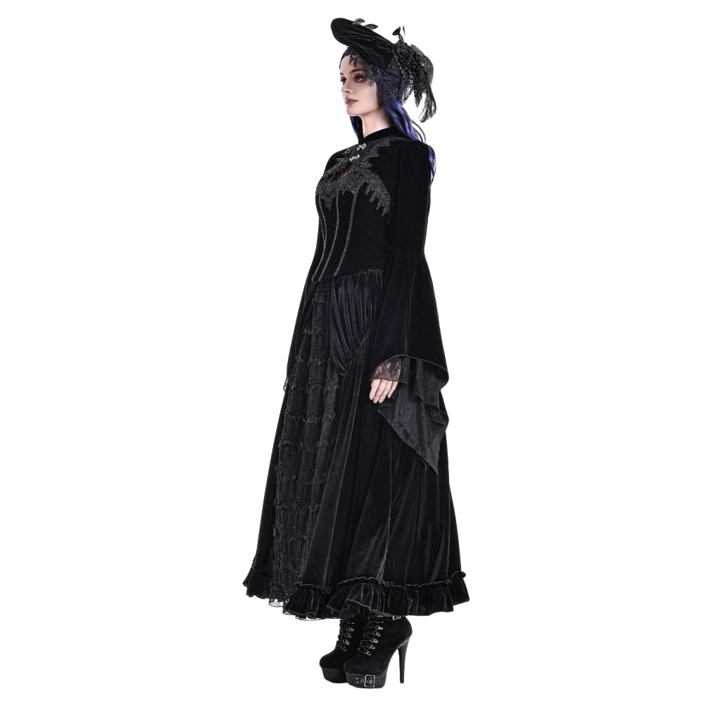 Darkinlove Women's Gothic Lace Applique Flare Sleeve Velvet Cape