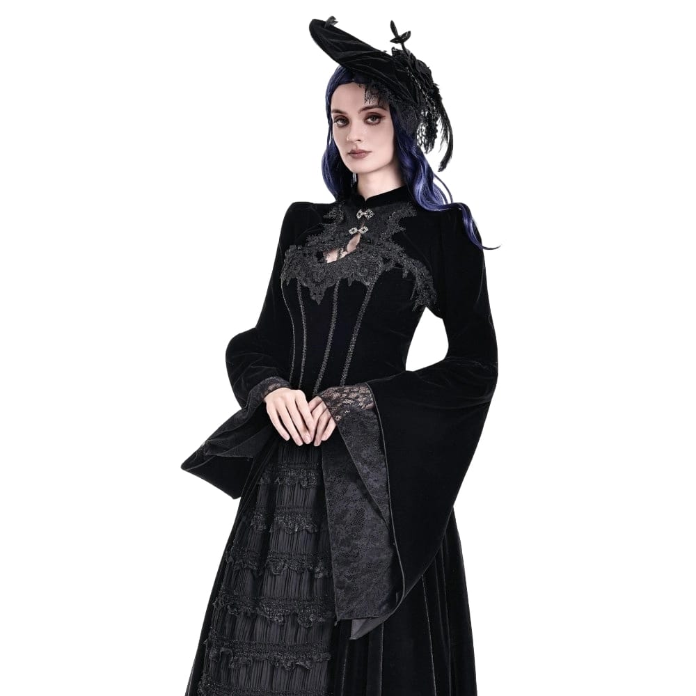 Darkinlove Women's Gothic Lace Applique Flare Sleeve Velvet Cape