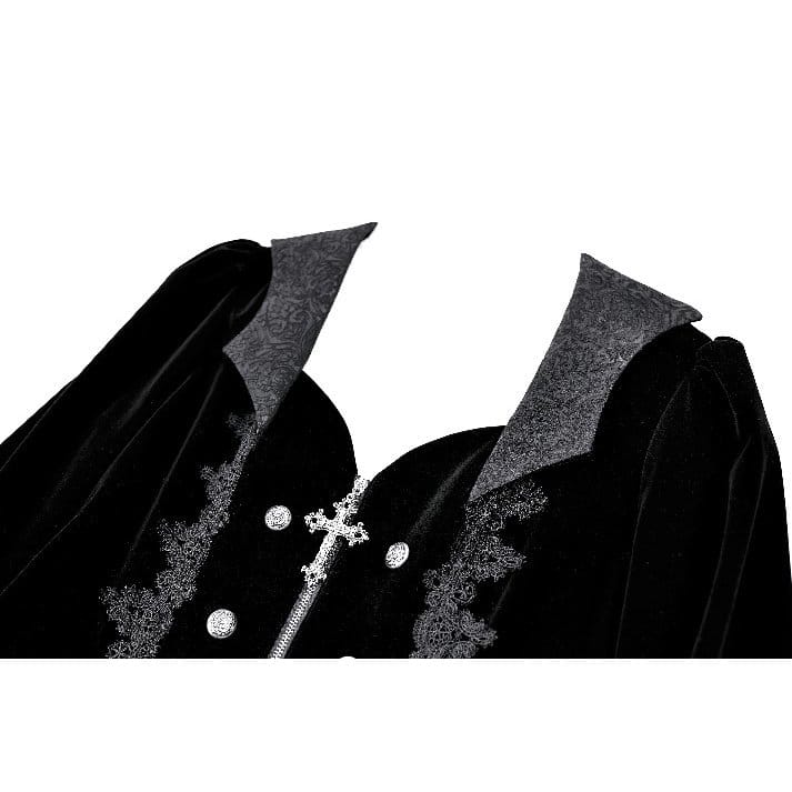 Darkinlove Women's Gothic Lace Applique Lapel Zipper Tailcoat Jacket