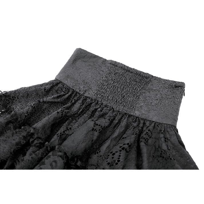 Darkinlove Women's Gothic Lace Applique Layered Ruffle High‑Waist Short Skirt