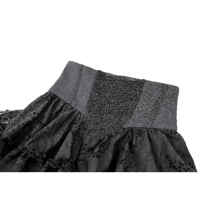 Darkinlove Women's Gothic Lace Applique Layered Ruffle High‑Waist Short Skirt