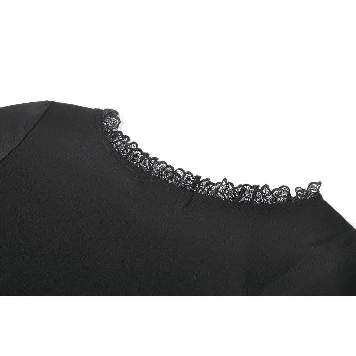 Darkinlove Women's Gothic Lace Embroidered Square-cut Collar Short Sleeve Top