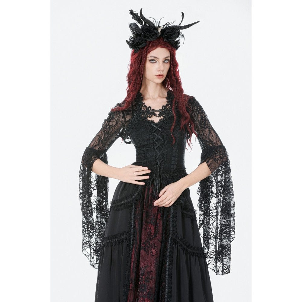 Darkinlove Women's Gothic Lace Flared Sleeved Cape