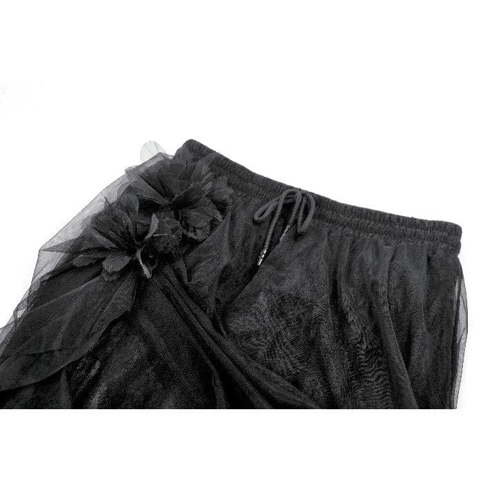 Darkinlove Women's Gothic Lace Floral Pleated Tulle Long Skirt