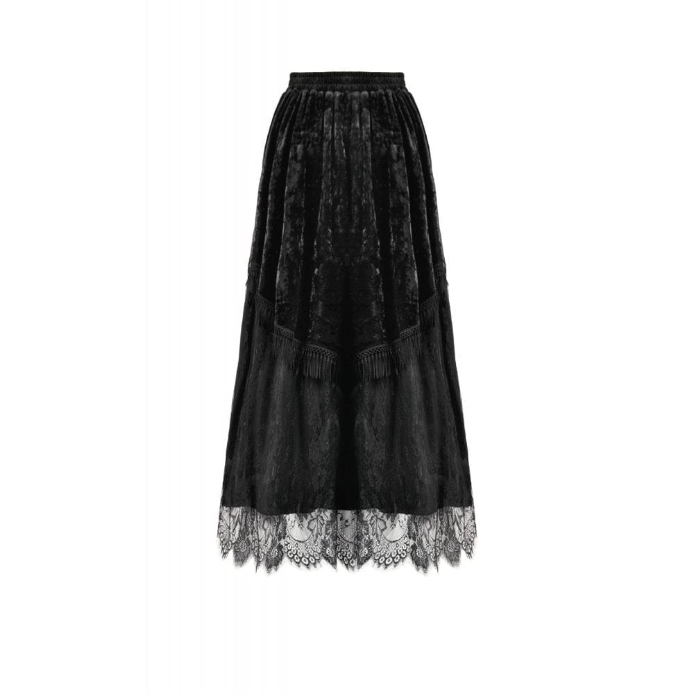 Darkinlove Women's Gothic Lace Floral Tassel Maxi Skirt