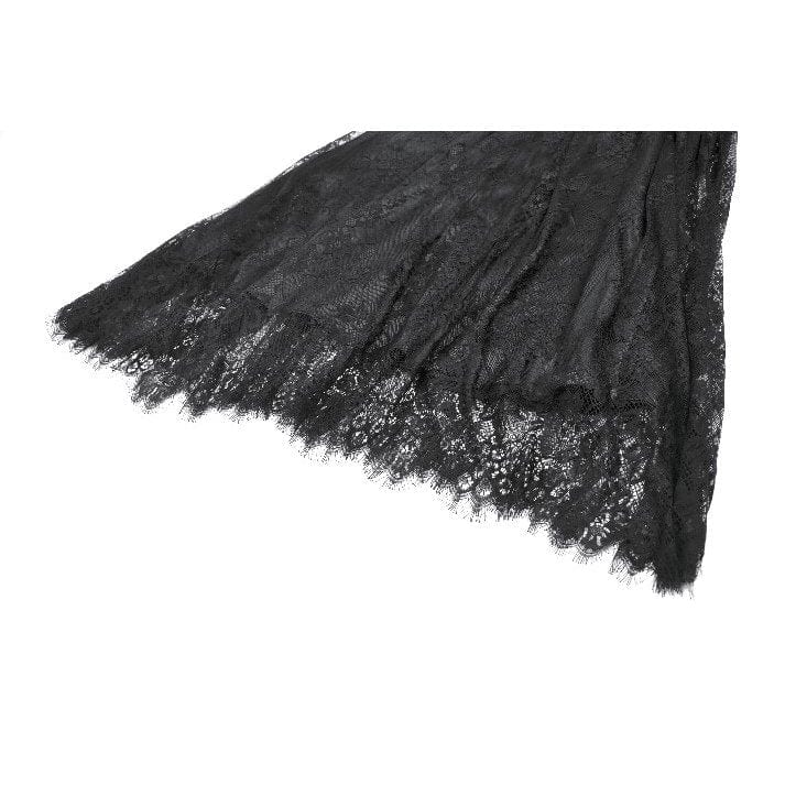 Darkinlove Women's Gothic Lace Floral Tassel Maxi Skirt