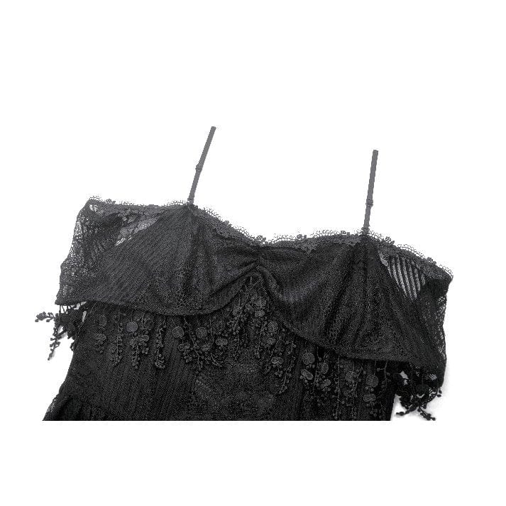 Darkinlove Women's Gothic Lace Off-Shoulder Tassels Dress