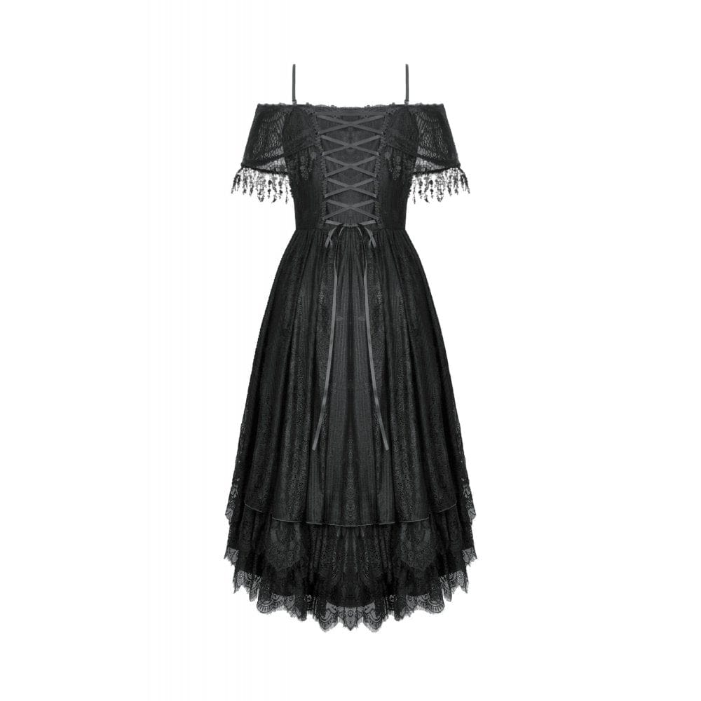 Darkinlove Women's Gothic Lace Off-Shoulder Tassels Dress