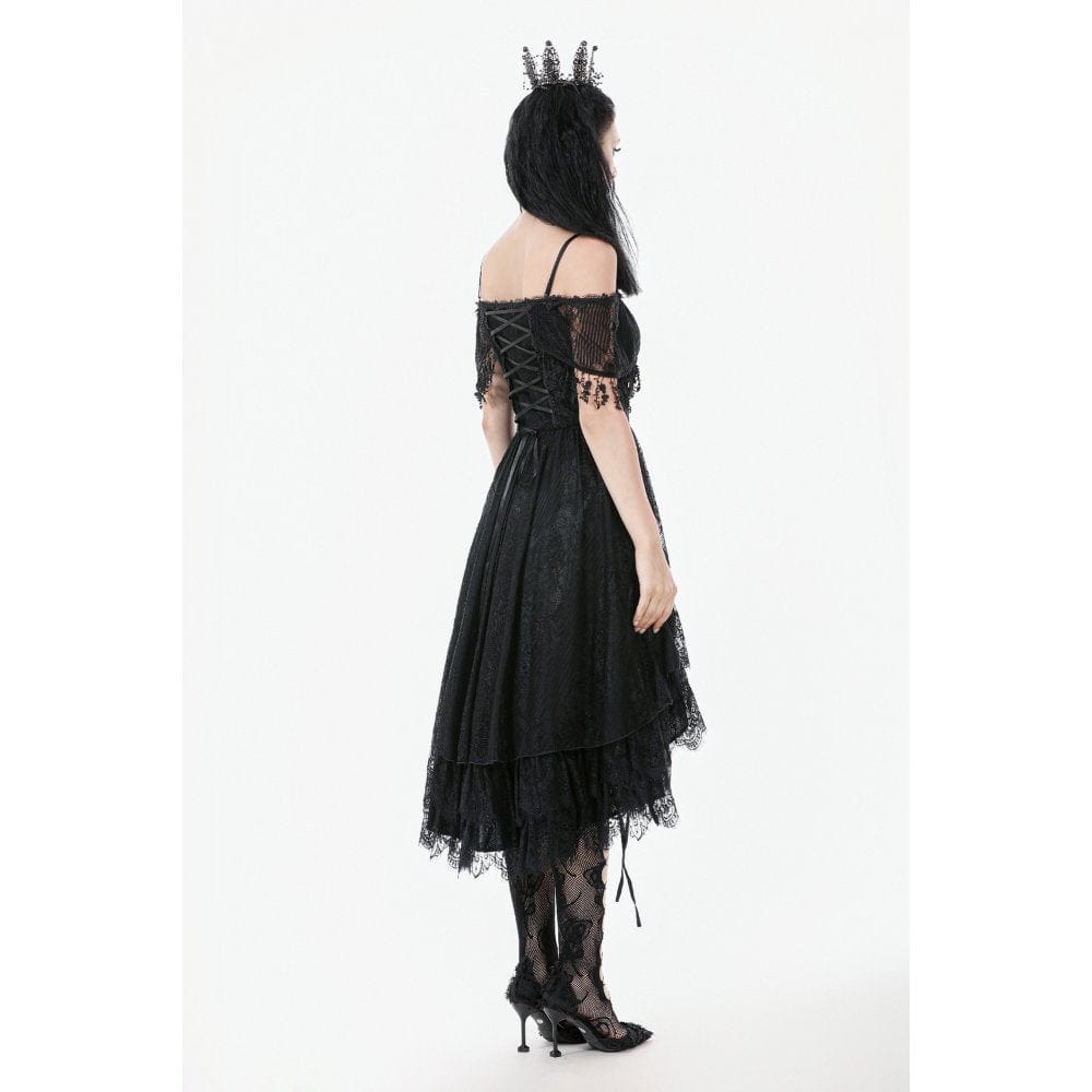 Darkinlove Women's Gothic Lace Off-Shoulder Tassels Dress