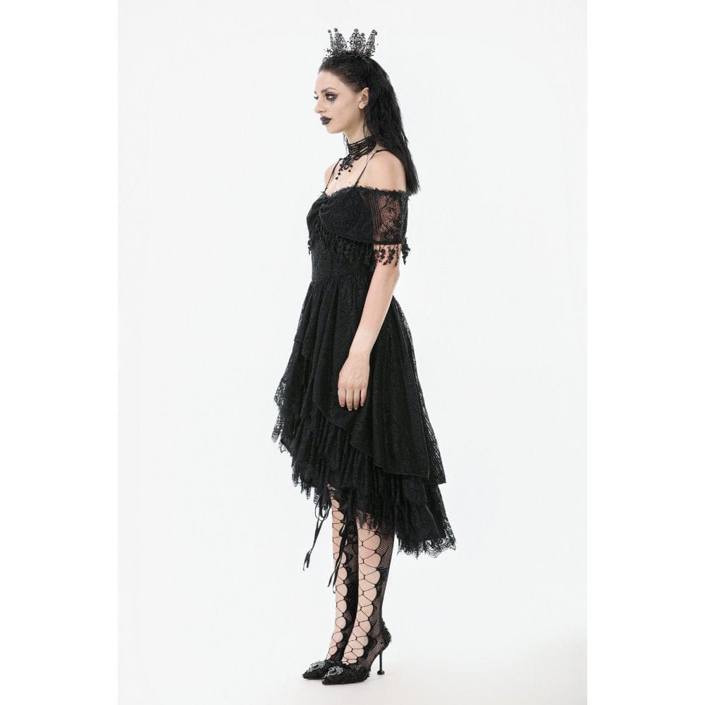 Darkinlove Women's Gothic Lace Off-Shoulder Tassels Dress