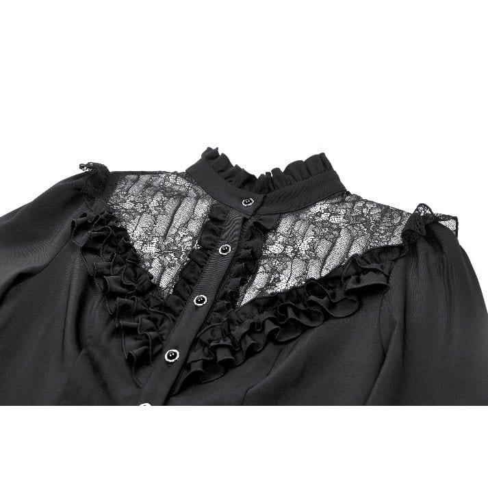 Darkinlove Women's Gothic Lace Patchwork Ruffled Stand Collar Shirt