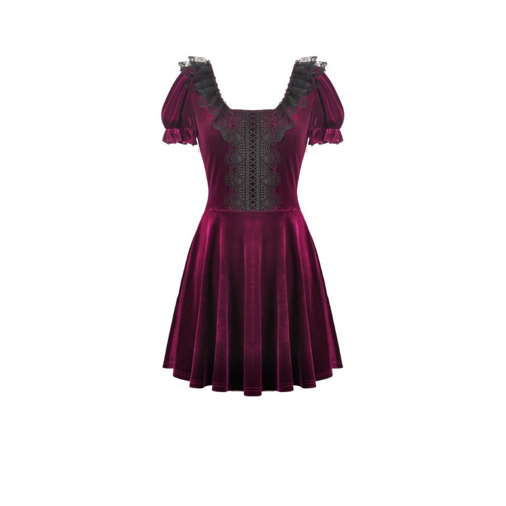 Darkinlove Women's Gothic Lace Patchwork Square-cut Collar Velvet Dress