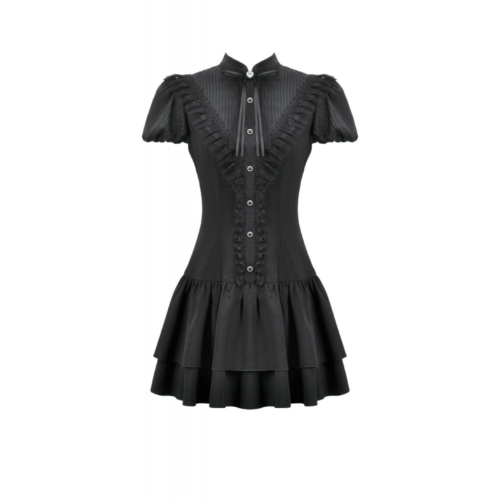 Darkinlove Women's Gothic Lace Pleated Bow-Trim Dress