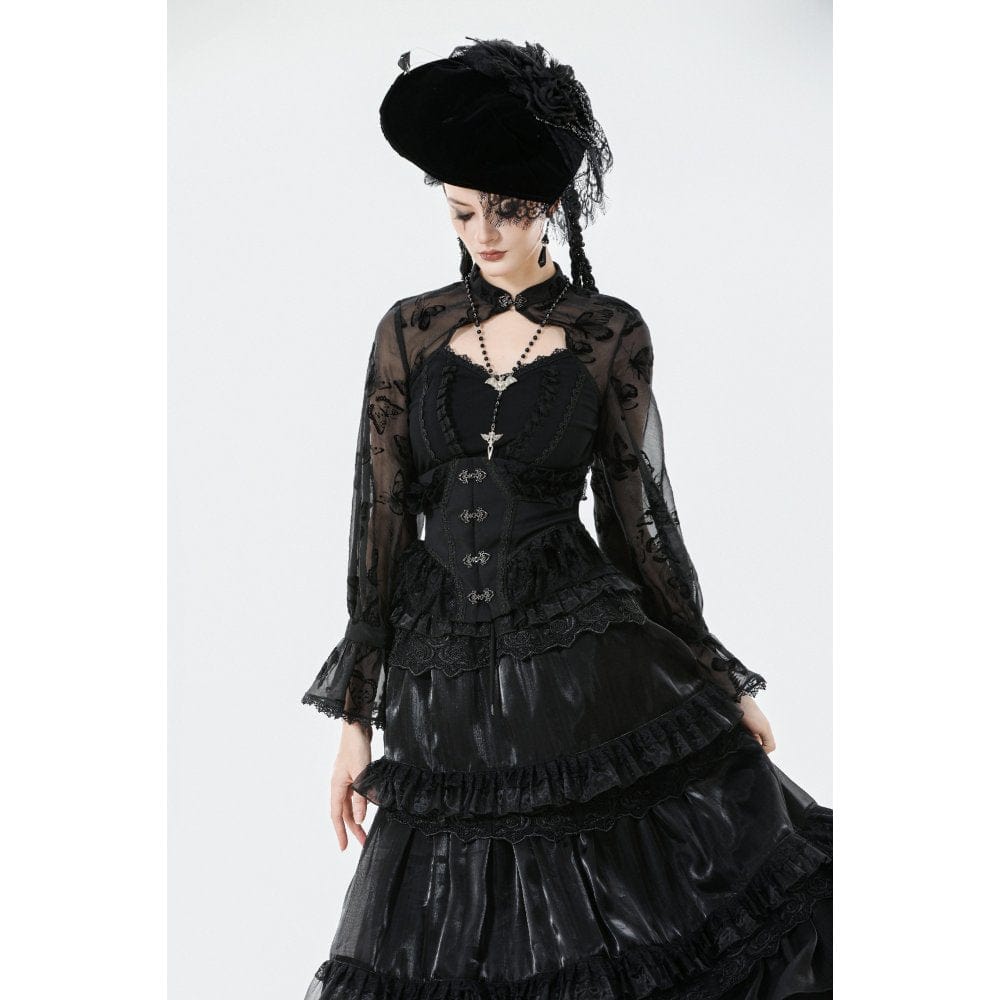 Darkinlove Women's Gothic Lace Ruffled Buckle Underbust Corset