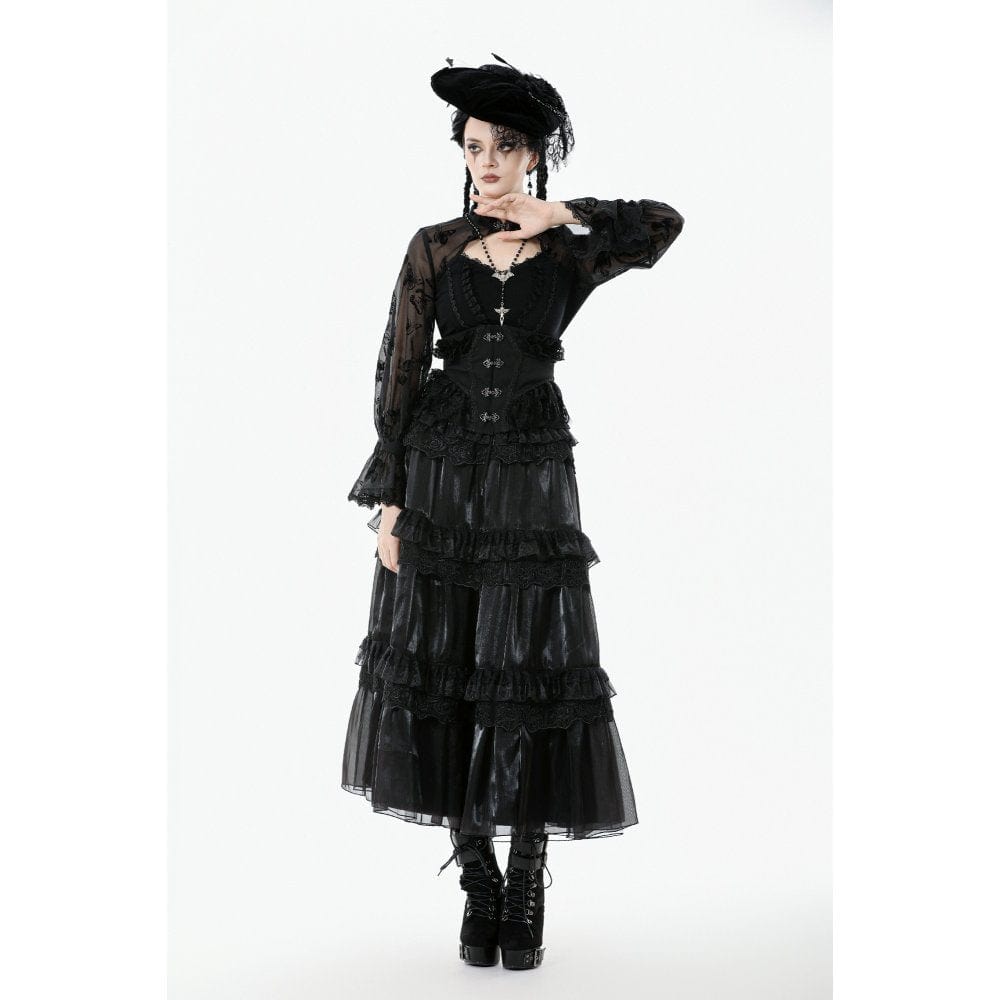 Darkinlove Women's Gothic Lace Ruffled Buckle Underbust Corset