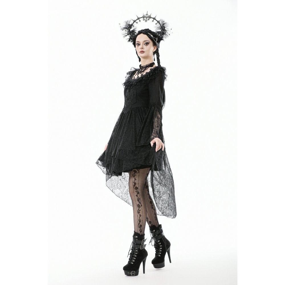Darkinlove Women's Gothic Lace Ruffled Collar Flared Sleeved Dress