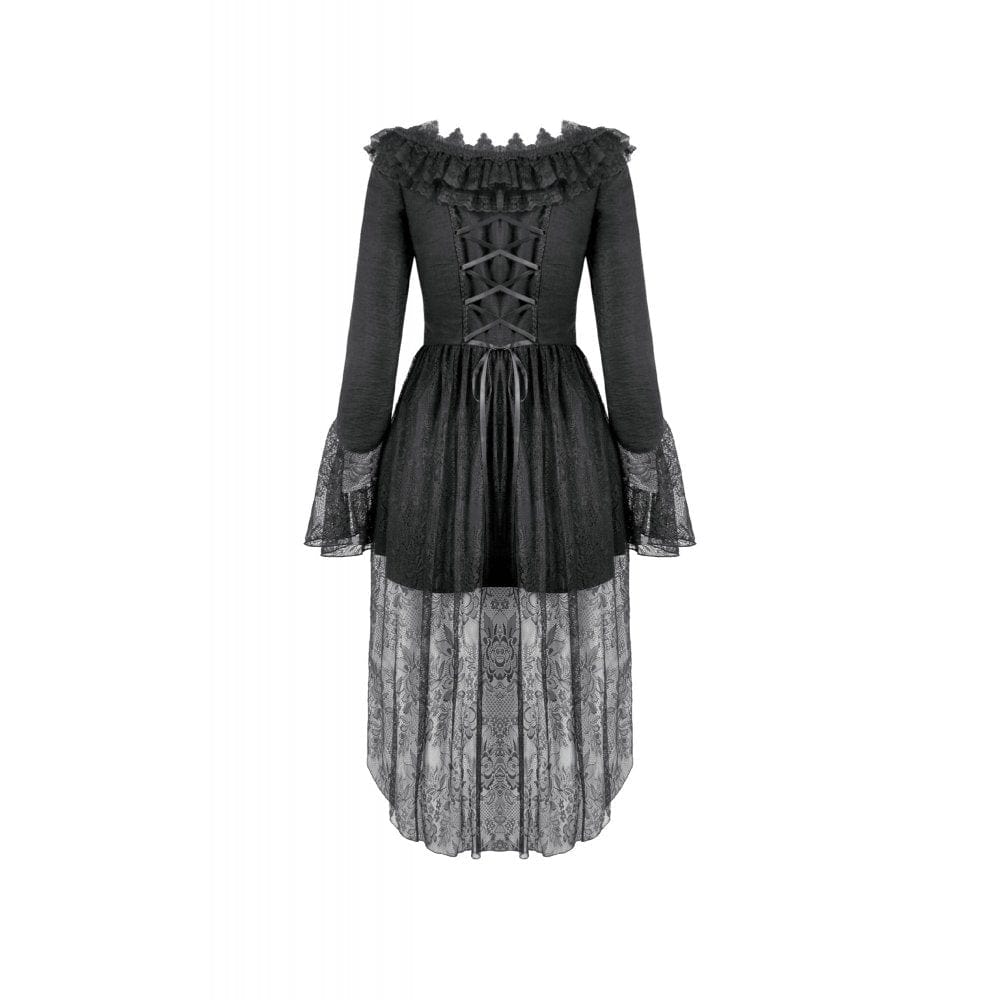 Darkinlove Women's Gothic Lace Ruffled Collar Flared Sleeved Dress